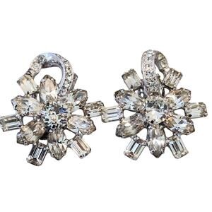 Eisenberg Silver-tone Rhinestone Clip-on Earrings, Vintage